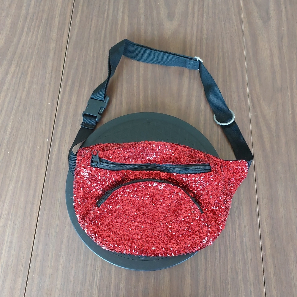 Red Glittery Retro Fanny Pack Adjustable Strap Two Pouch.Sometimes I wish I wa